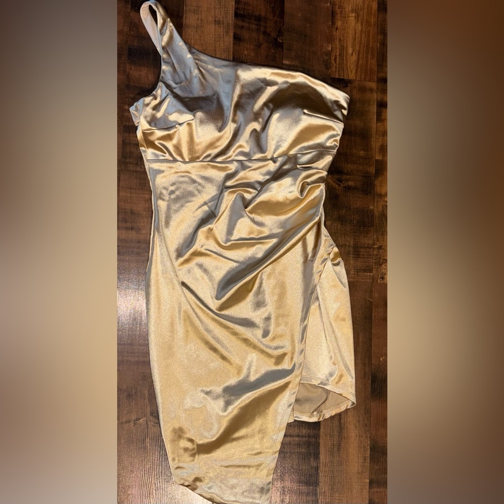 Elegant Gold Satin Dress Shiny Sexy Party